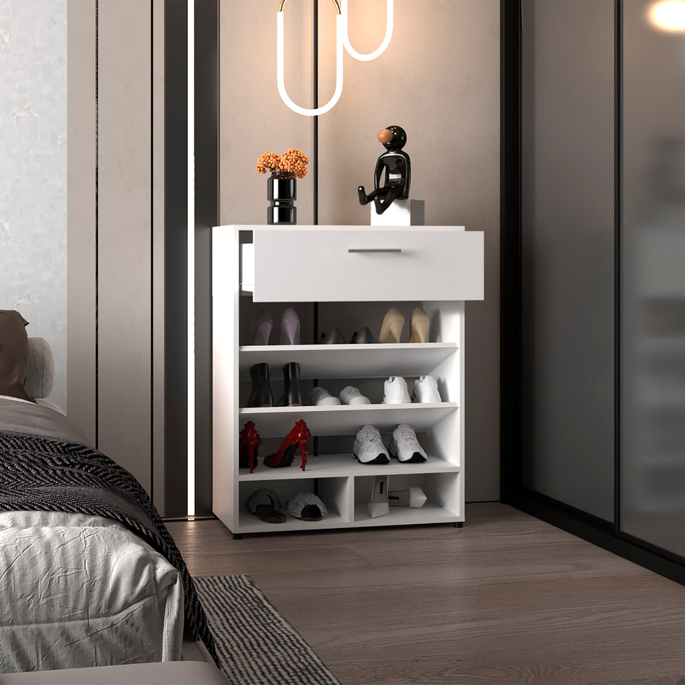 28-Inch Kearns Shoe Storage Cabinet with Single Door and 5 Open Shelves – Open Shoe Shelving