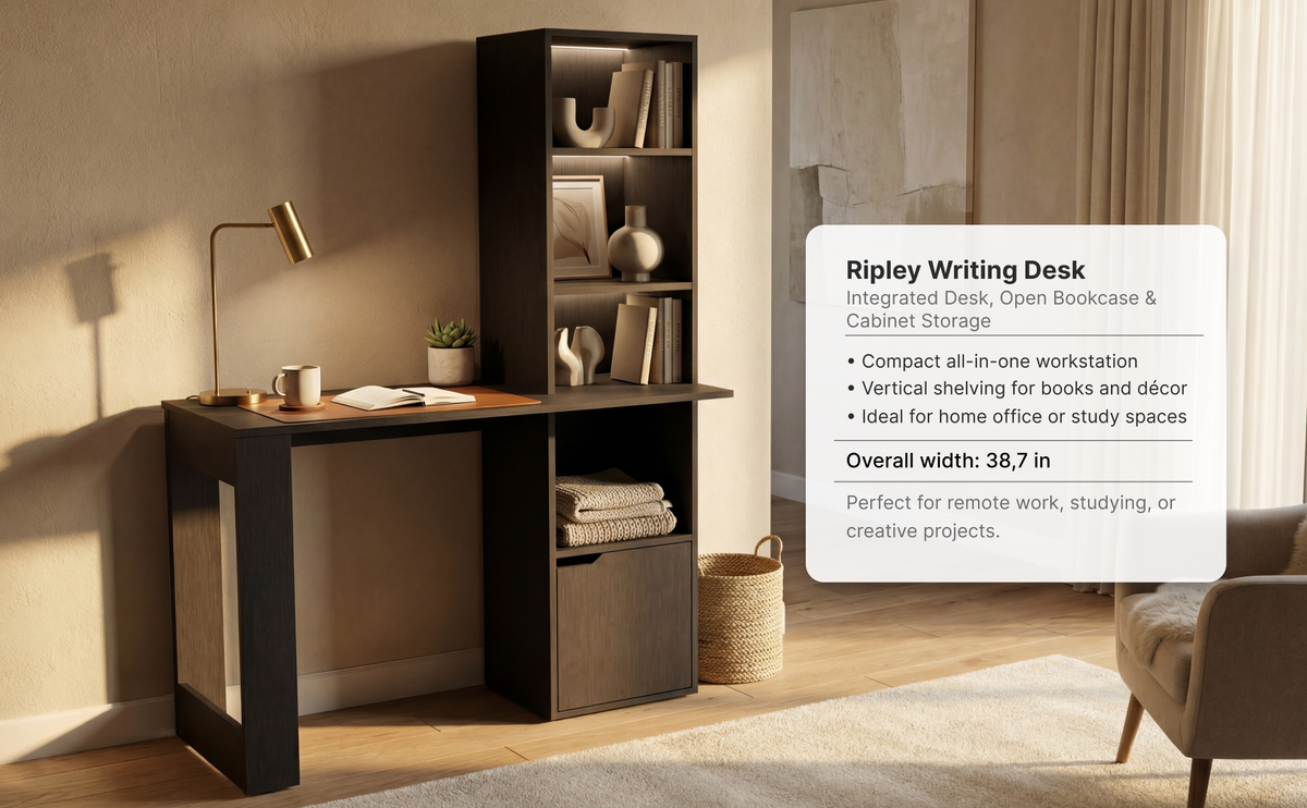 39-Inch Ripley Writing Desk with Storage Tower and Cabinet Door – A+ 1