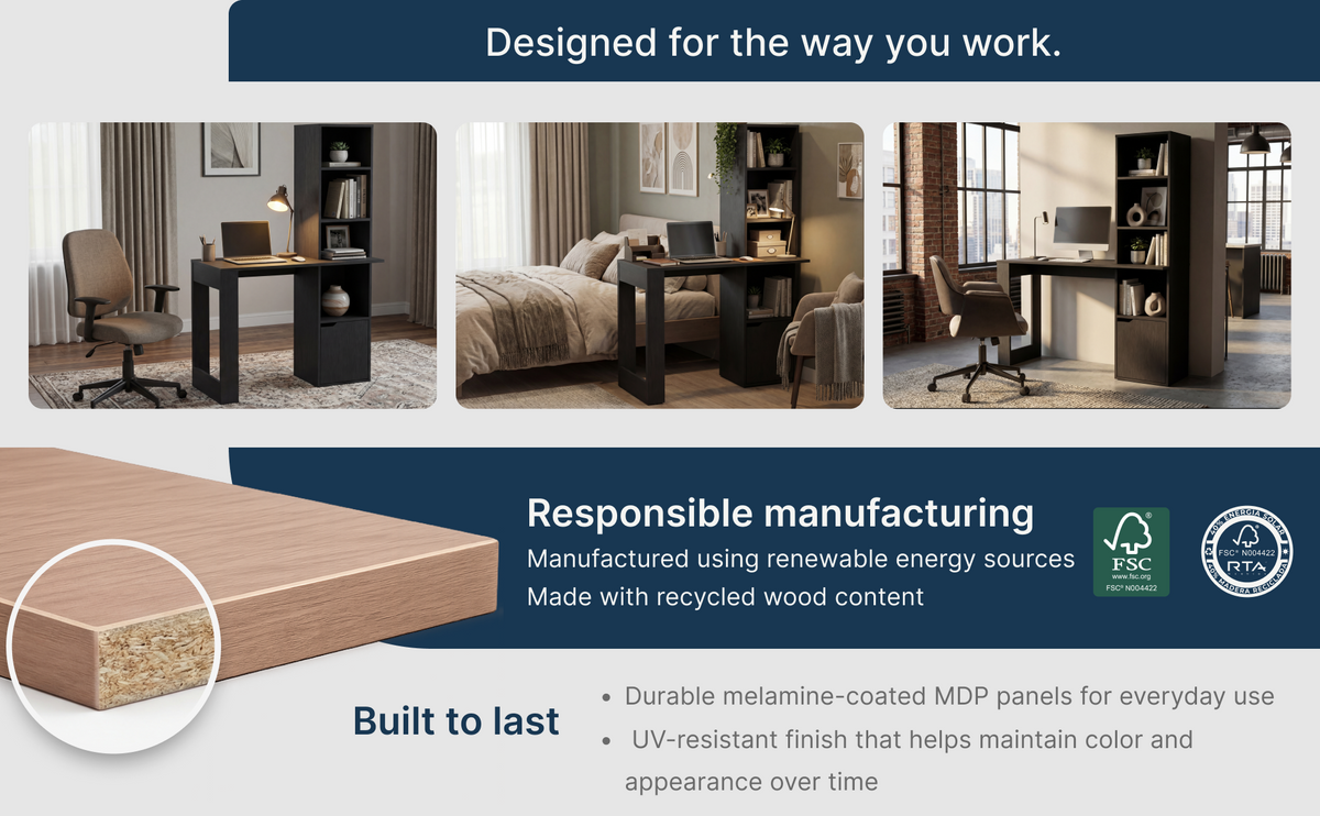 39-Inch Ripley Writing Desk with Storage Tower and Cabinet Door – A+ 2