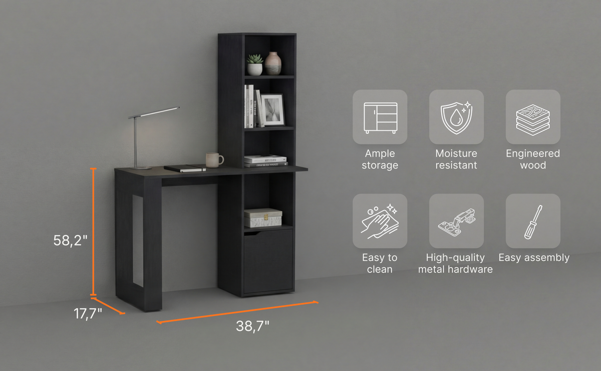 39-Inch Ripley Writing Desk with Storage Tower and Cabinet Door – A+ 3