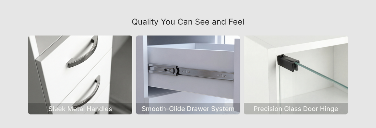 12- Inch Magna Linen Cabinet with Three Shelves, Four Drawers and Metal Handles – quality details