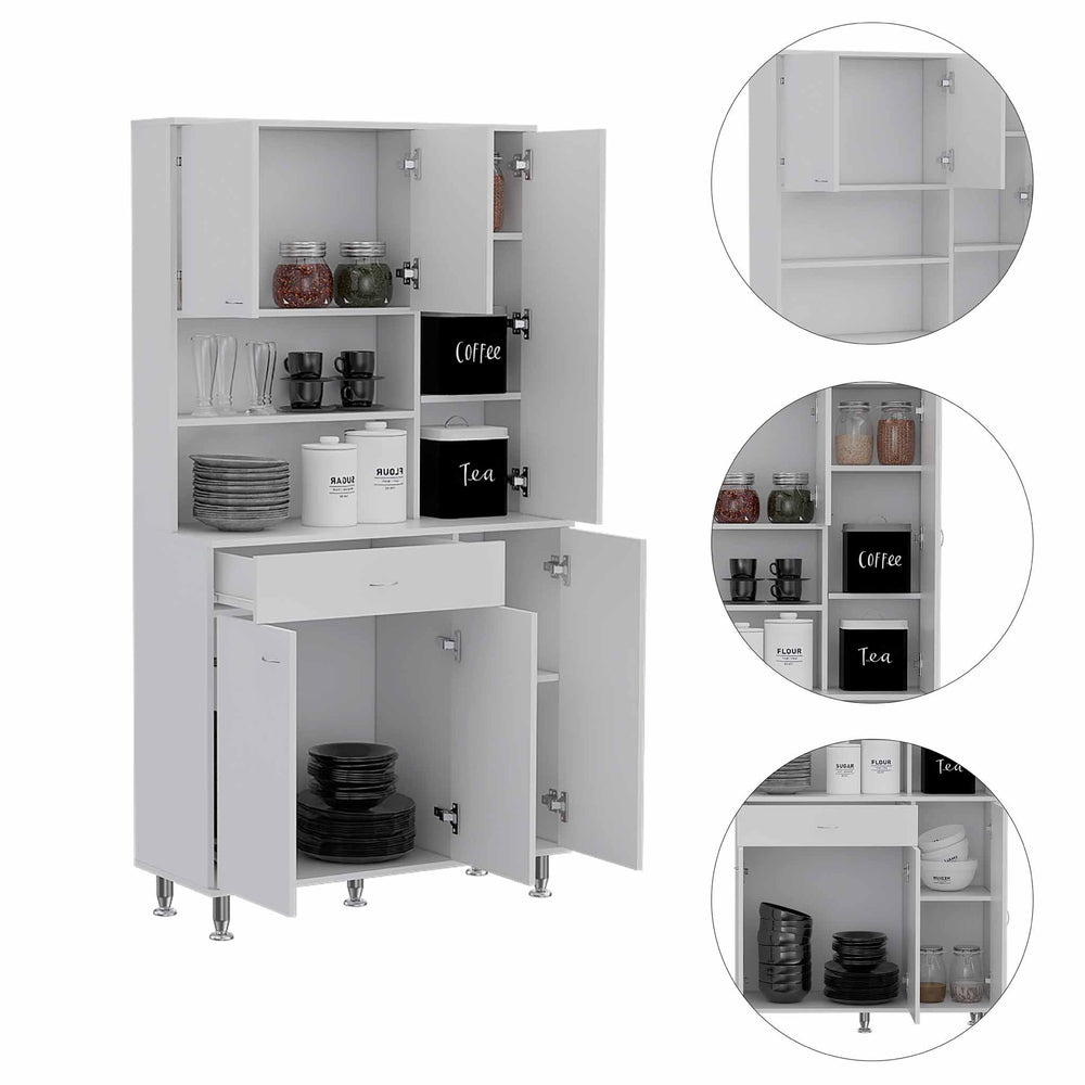 Helis Kitchen Pantry Cabinet with 1-Drawer and 2 Open Shelves – Extensive Lower Storage