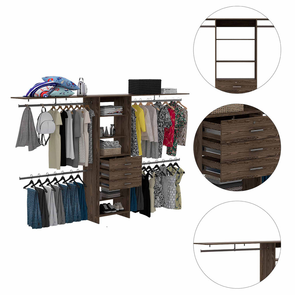 118-Inch Zamora Closet Organizer with 3-Drawer and 5 Open Shelves – Full-Wall Closet Coverage