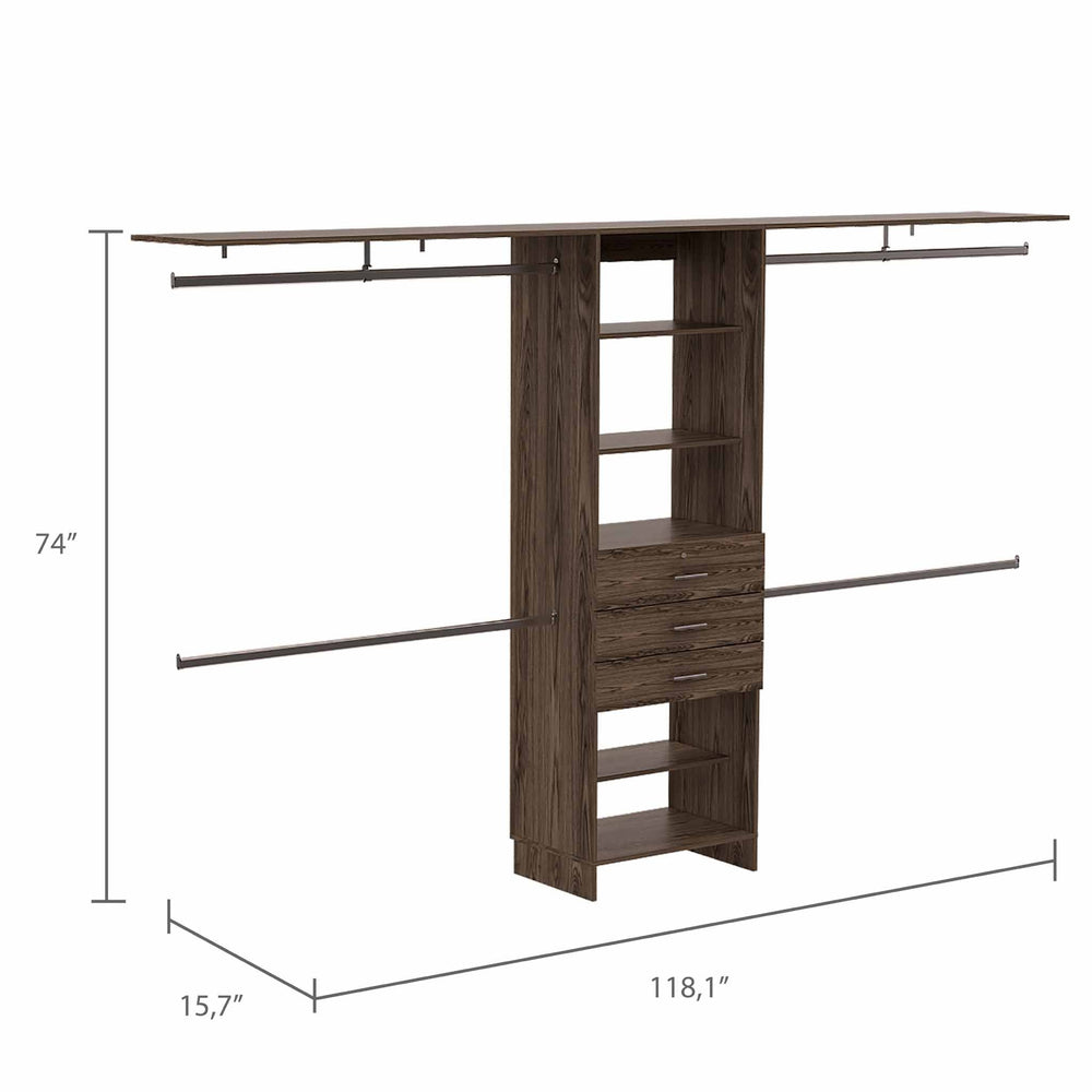 118-Inch Zamora Closet Organizer with 3-Drawer and 5 Open Shelves – Open Shelving Throughout
