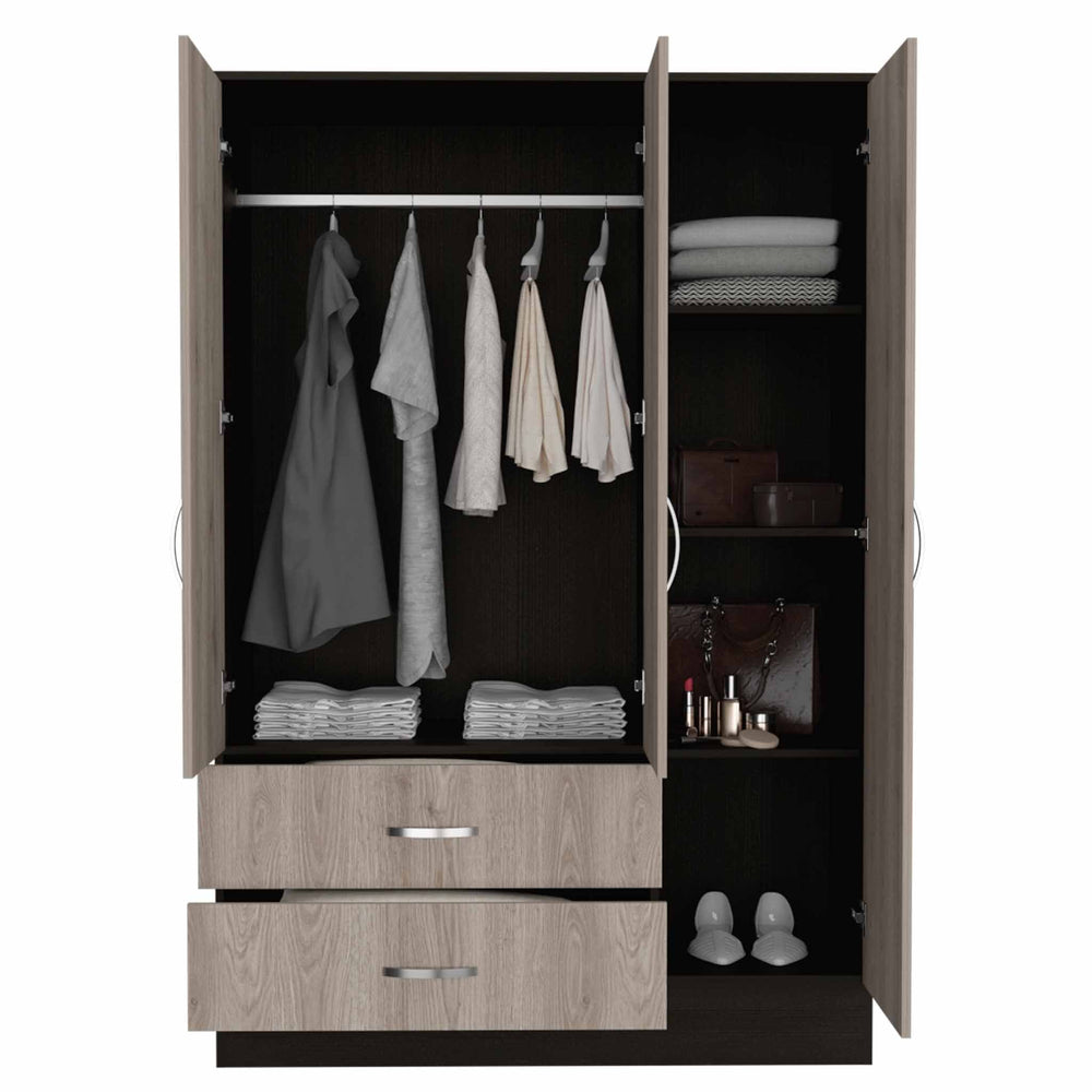 30-Inch Gangi Mirrored Armoire with 2-Drawer and Double Door – Interior Hanging Rod