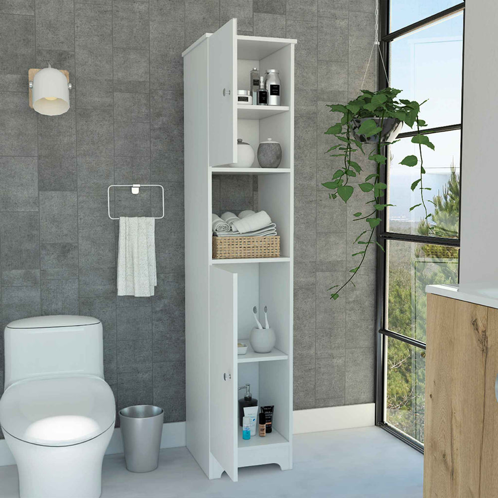 14-Inch Yaka Linen Tower Cabinet with Double Door – Spacious Open Shelf