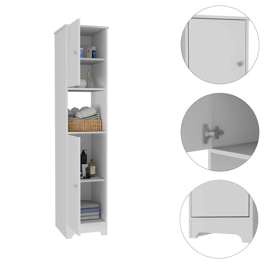 14-Inch Yaka Linen Tower Cabinet with Double Door – Elegant White Finish
