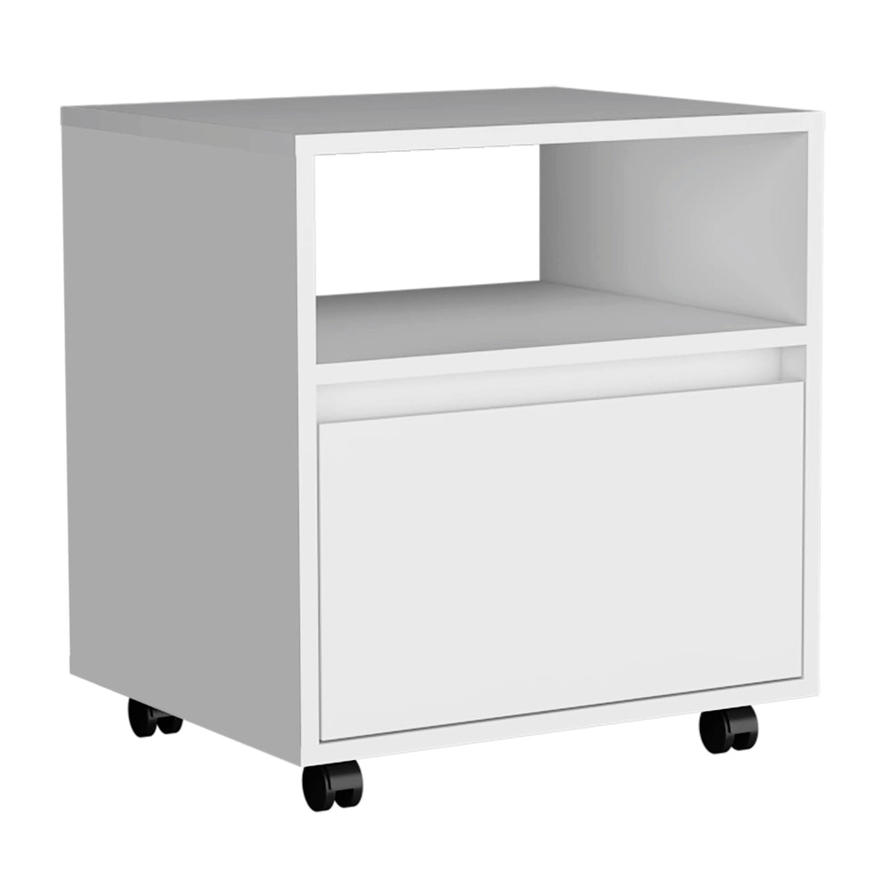 19-Inch Wasilla Nightstand with Casters and 1-Drawer – Rolling Caster Base