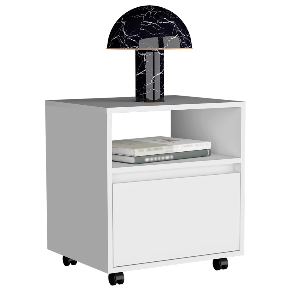 19-Inch Wasilla Nightstand with Casters and 1-Drawer – Durable Construction