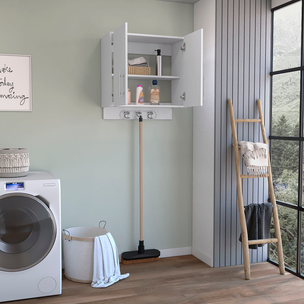 26-Inch Albany Storage Cabinet with Wall-Mounted – Broom and Mop Hangers