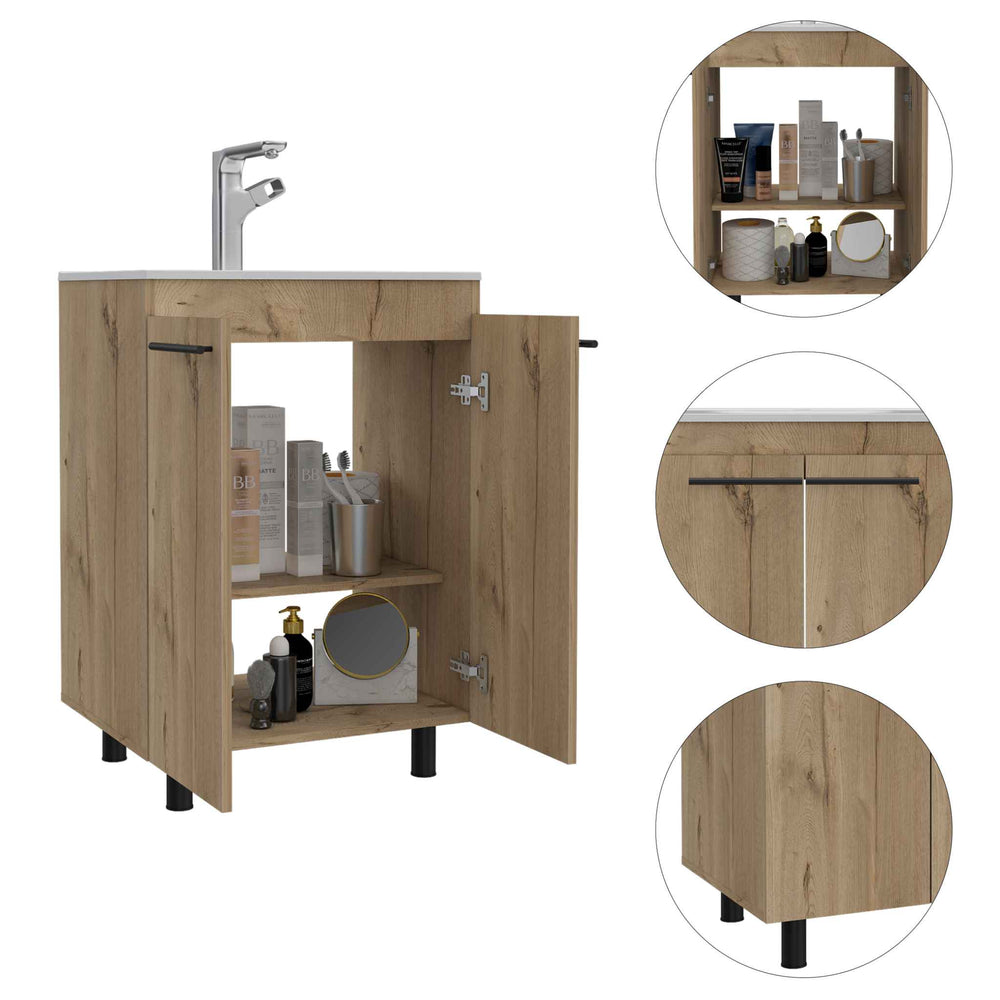 24-Inch Dustin Free Standing Storage Cabinet with Double Door and 2 Open Shelves – Sturdy Construction