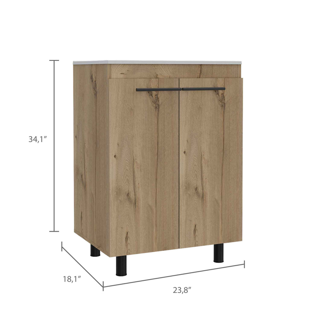 24-Inch Dustin Free Standing Storage Cabinet with Double Door and 2 Open Shelves – Moisture-Resistant Finish