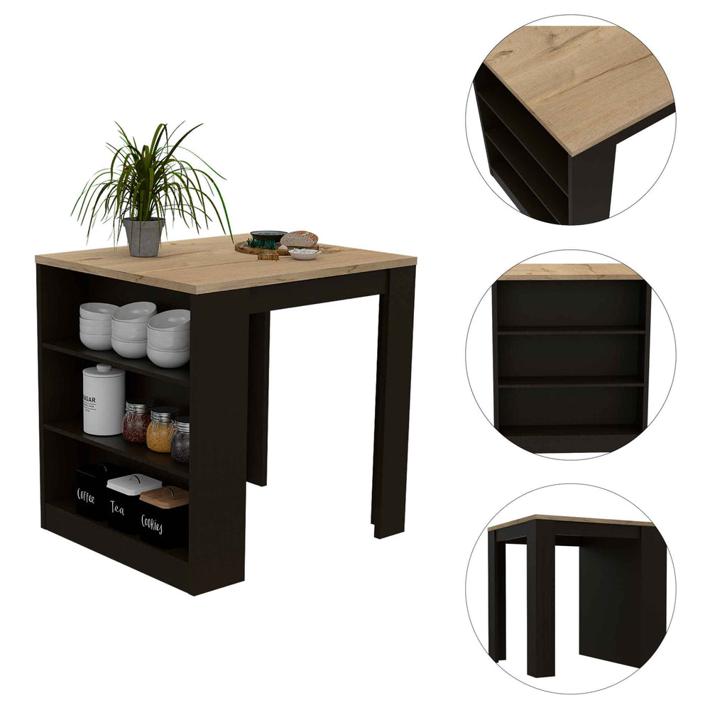 36-Inch Milos Kitchen Island – A black and pine two-tone finish Finish