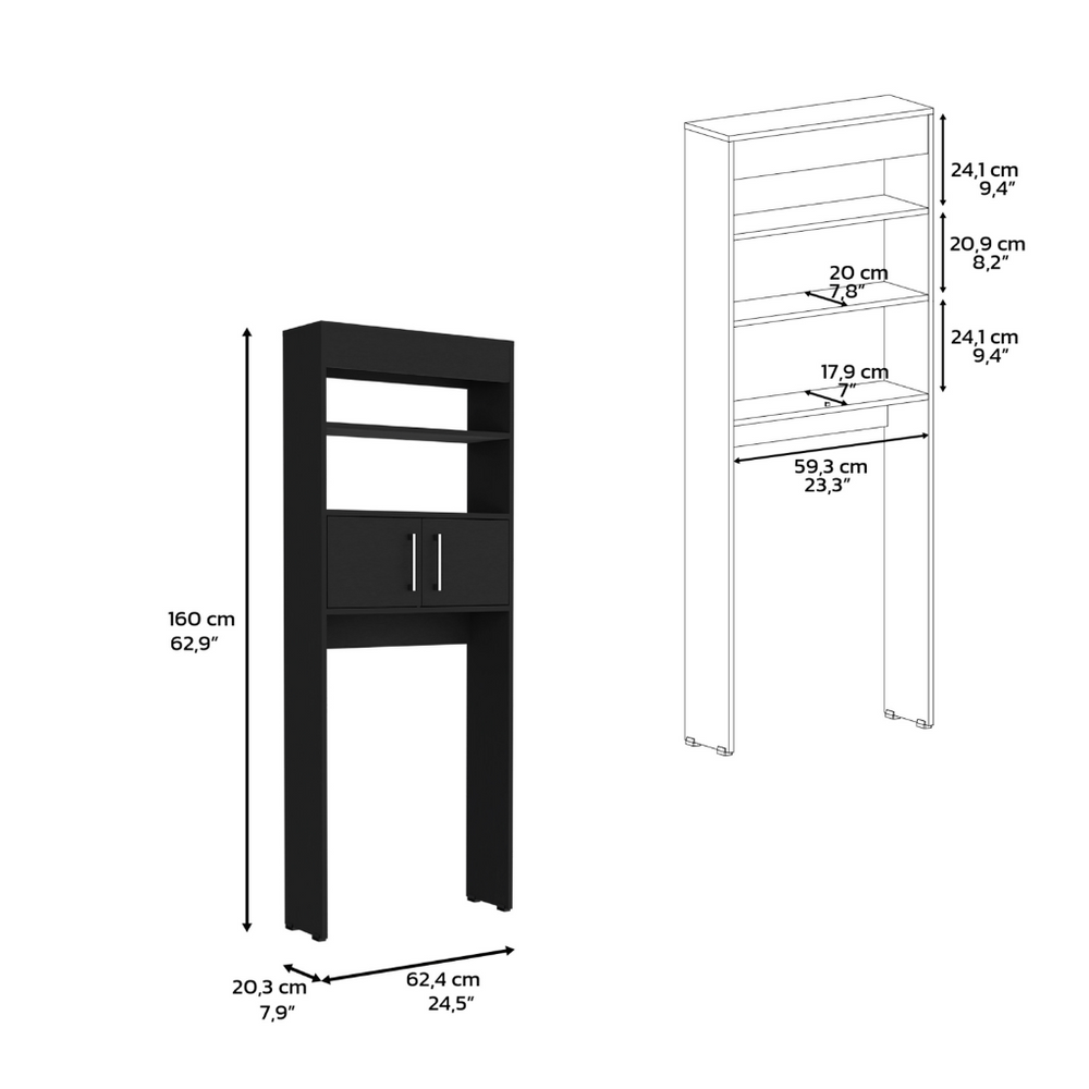 25-Inch Atlas Over Storage Cabinet with Double Door and 2 Open Shelves – Space-Saving Footprint