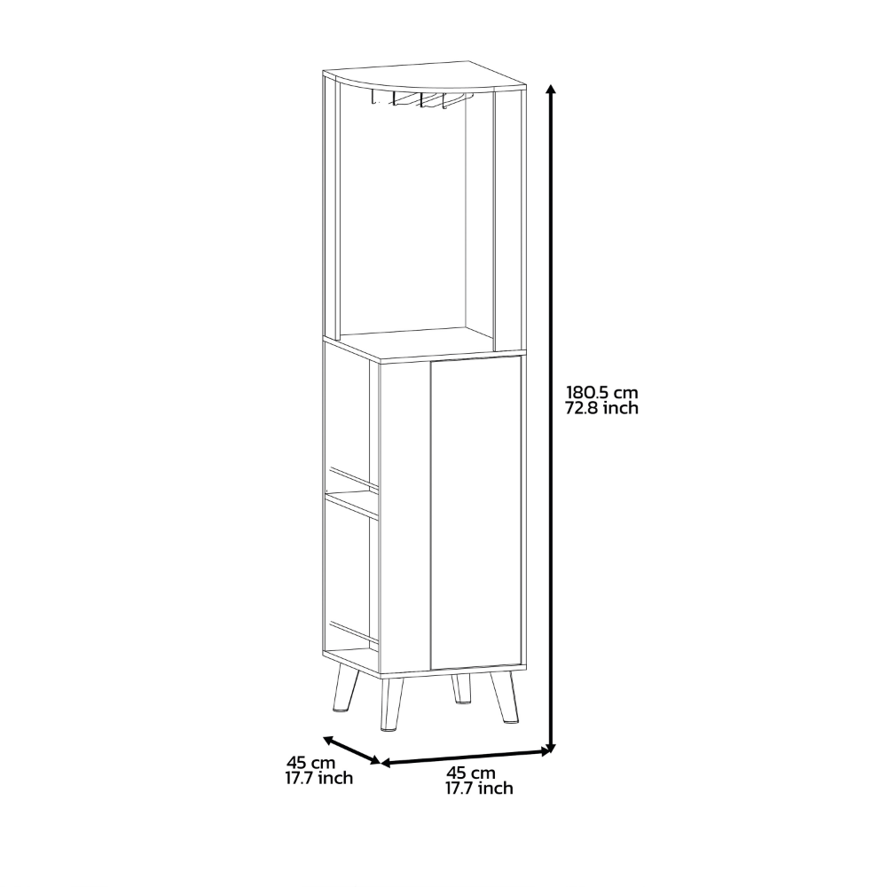 18-Inch Jaipur Corner Bar Cabinet with 1-Drawer – Interior Shelving