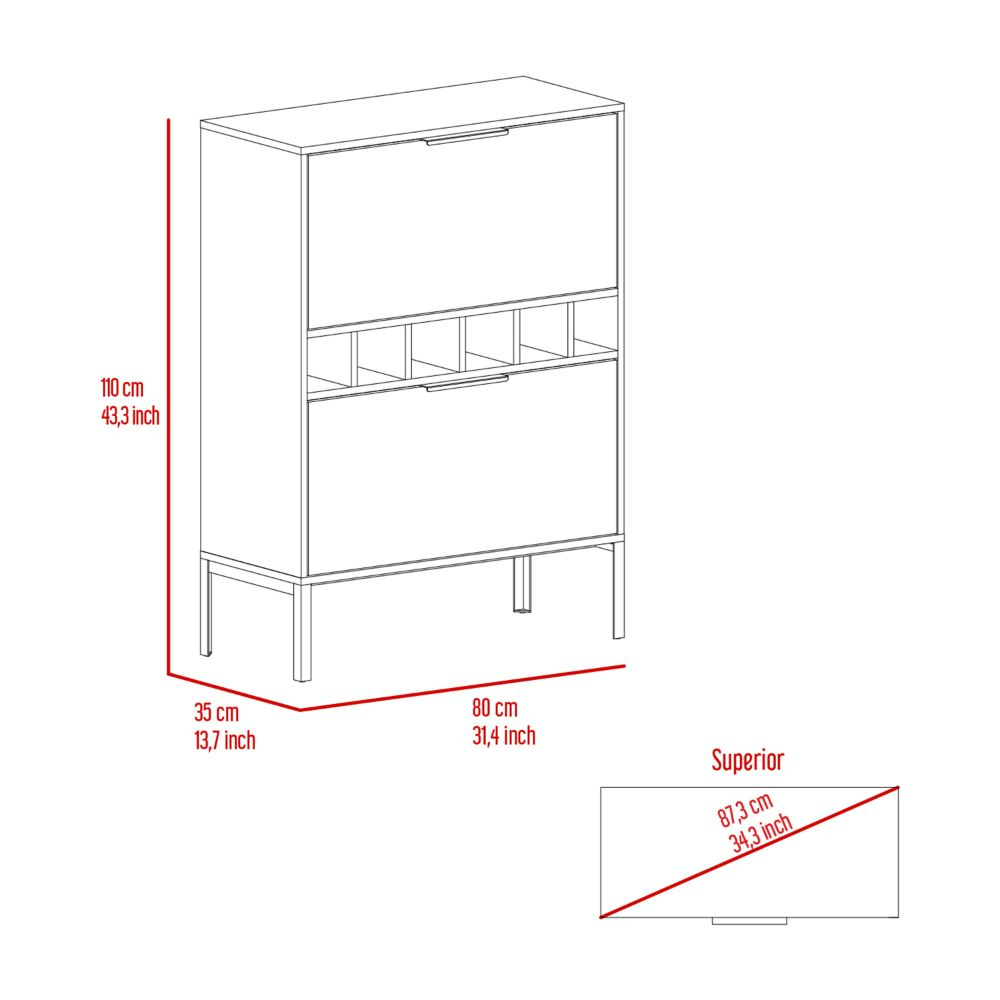 31-Inch Staten Bar Cabinet with Wine Rack and Double Door – Flip-Down Cabinet Storage