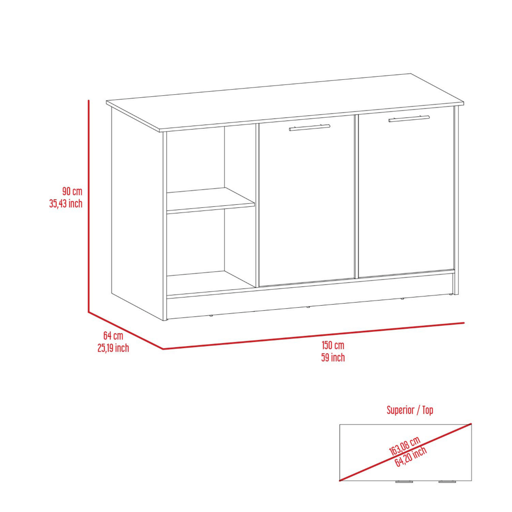 59-Inch Coral Kitchen Island with Double Door – Durable Construction