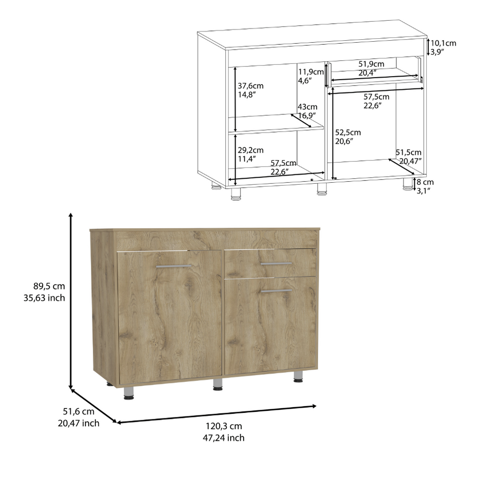 47-Inch Monet Base Storage Cabinet with 1-Drawer and Double Door – Counter-Height Prep Space