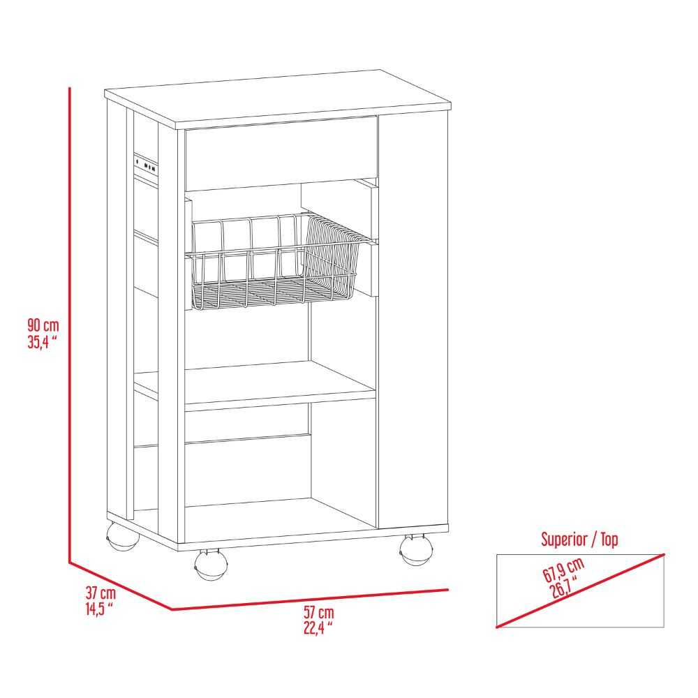 22-Inch Rosemont Rolling Kitchen Cart with Casters and 1-Drawer – Open Storage Shelves
