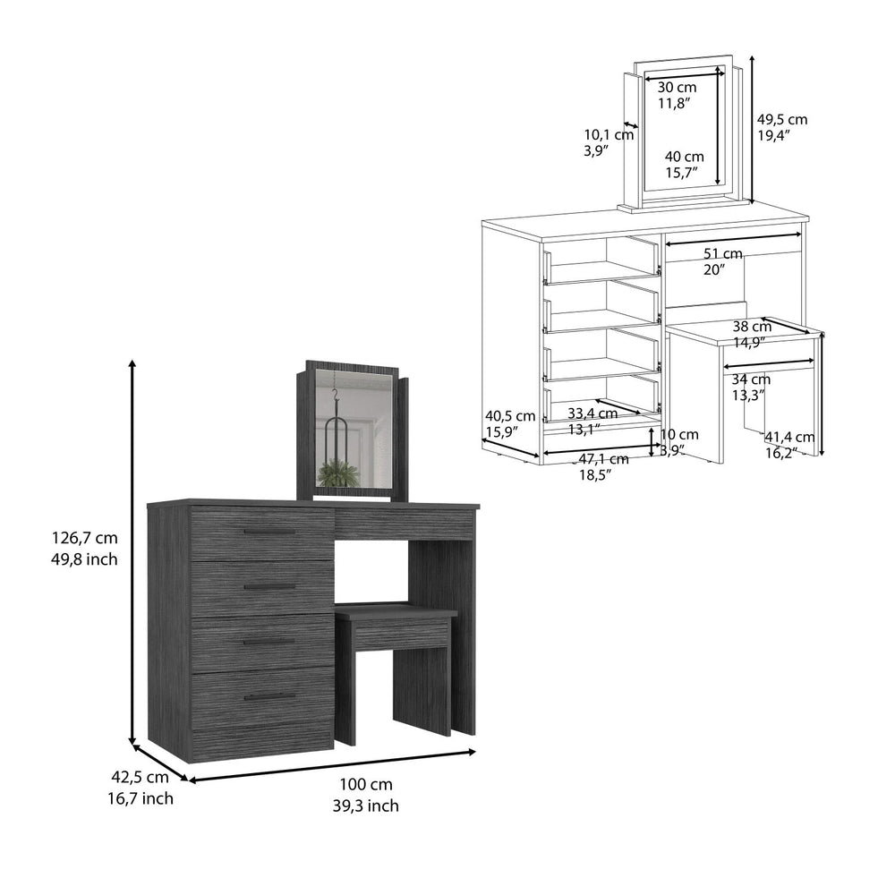 39-Inch Rose Makeup Vanity Table with Mirror and 4-Drawer – Stacked Drawer Storage