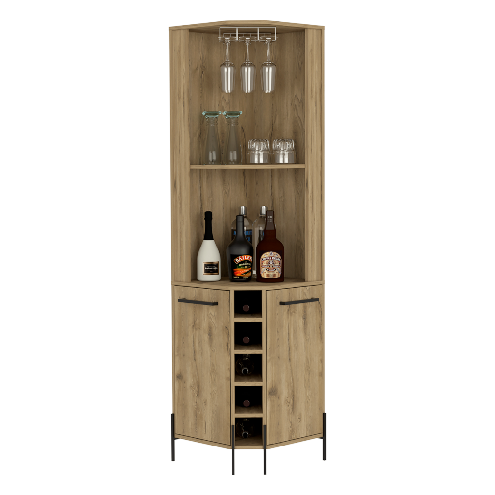 18-Inch Bosnia Corner Bar Cabinet with Wine Rack and Single Door – Sturdy Macadamia Build