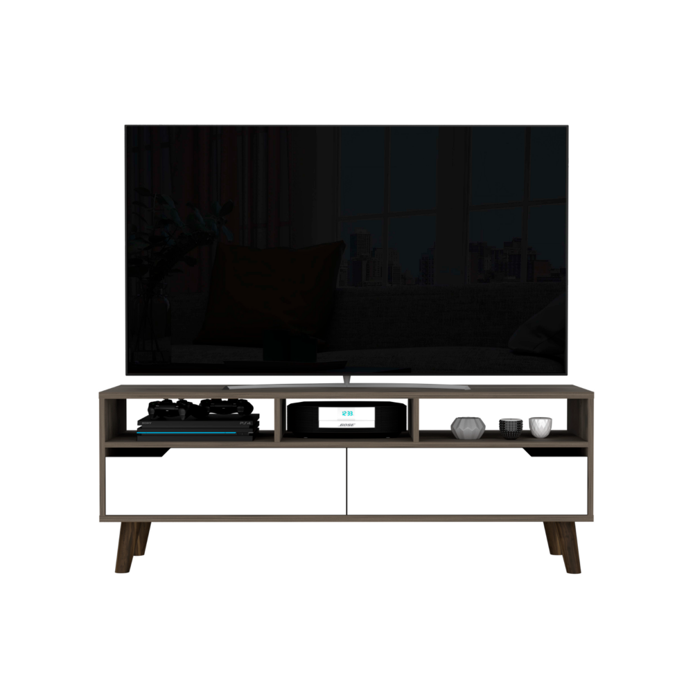 54-Inch Kobe TV Stand with 3 Open Shelves – Mid-Century Leg Design