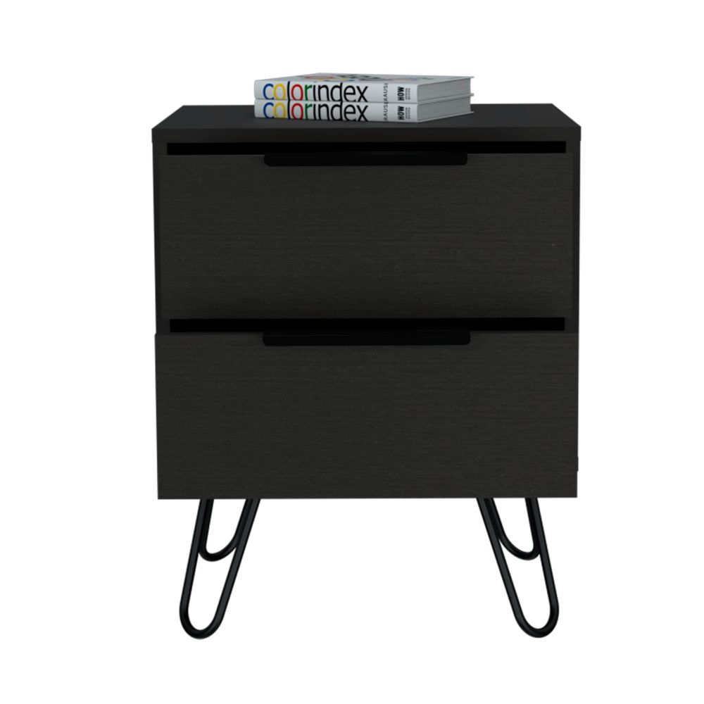 18-Inch Begonia Nightstand with 2-Drawer – Sturdy Black Build