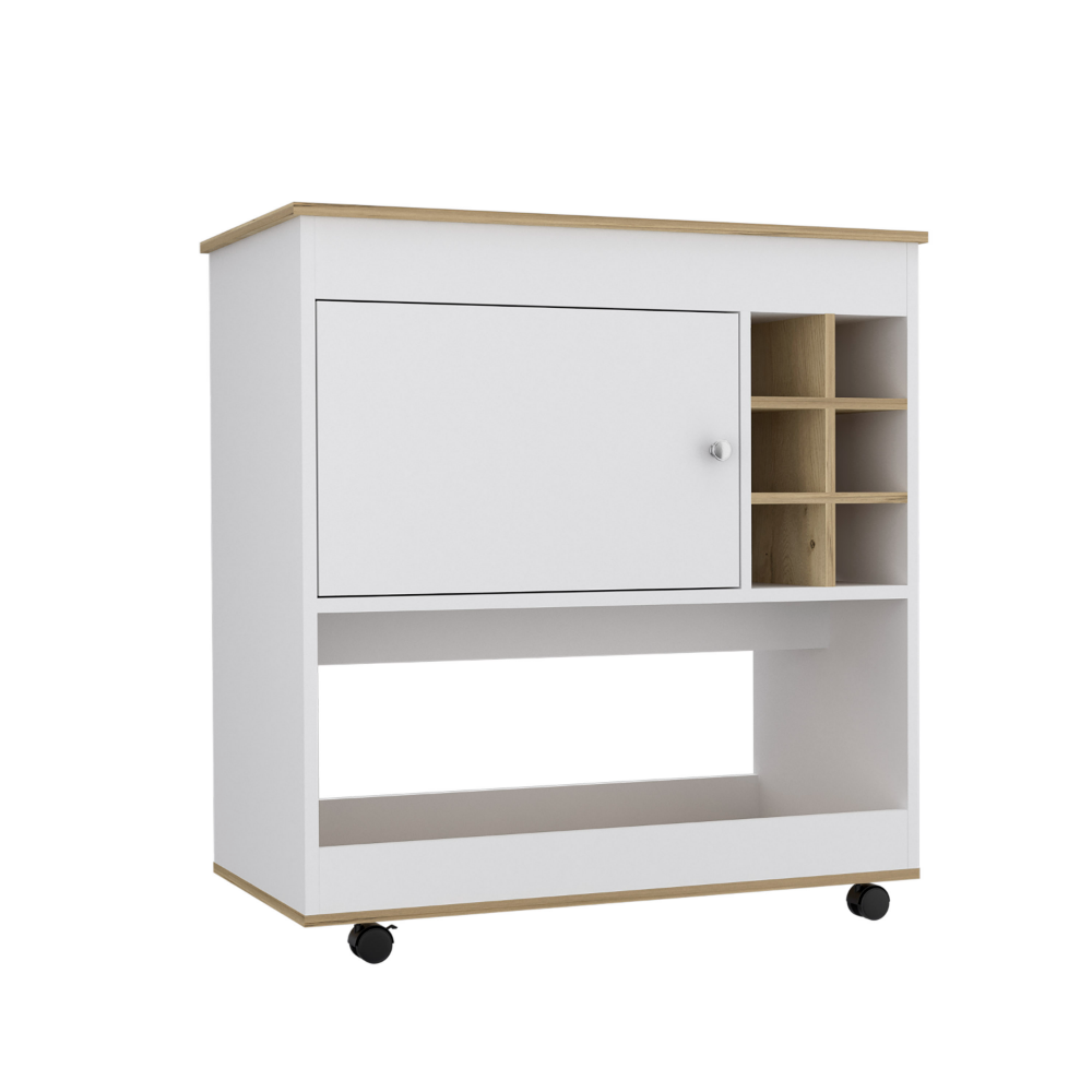 35-Inch Lotus Bar Cart with Casters – Enclosed Cabinet Storage