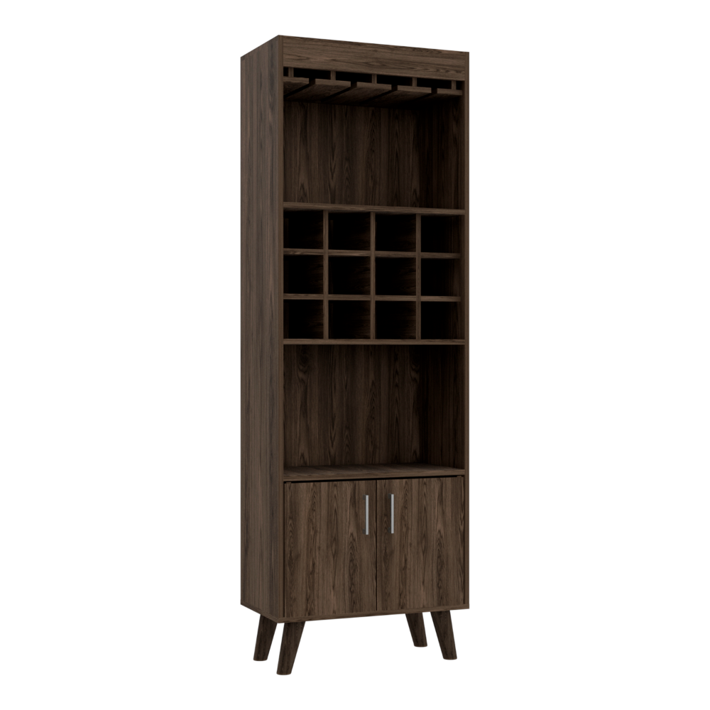24-Inch Harvey Storage Cabinet with Double Door and 2 Open Shelves – Stemware Wine Glass Rack