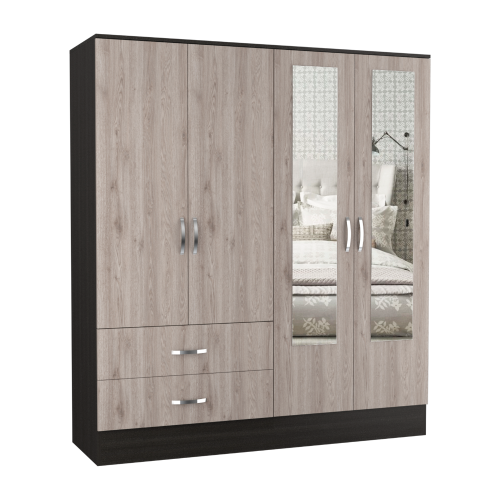 28-Inch Gangi Armoire with 2-Drawer and Double Door – Mirrored Doors