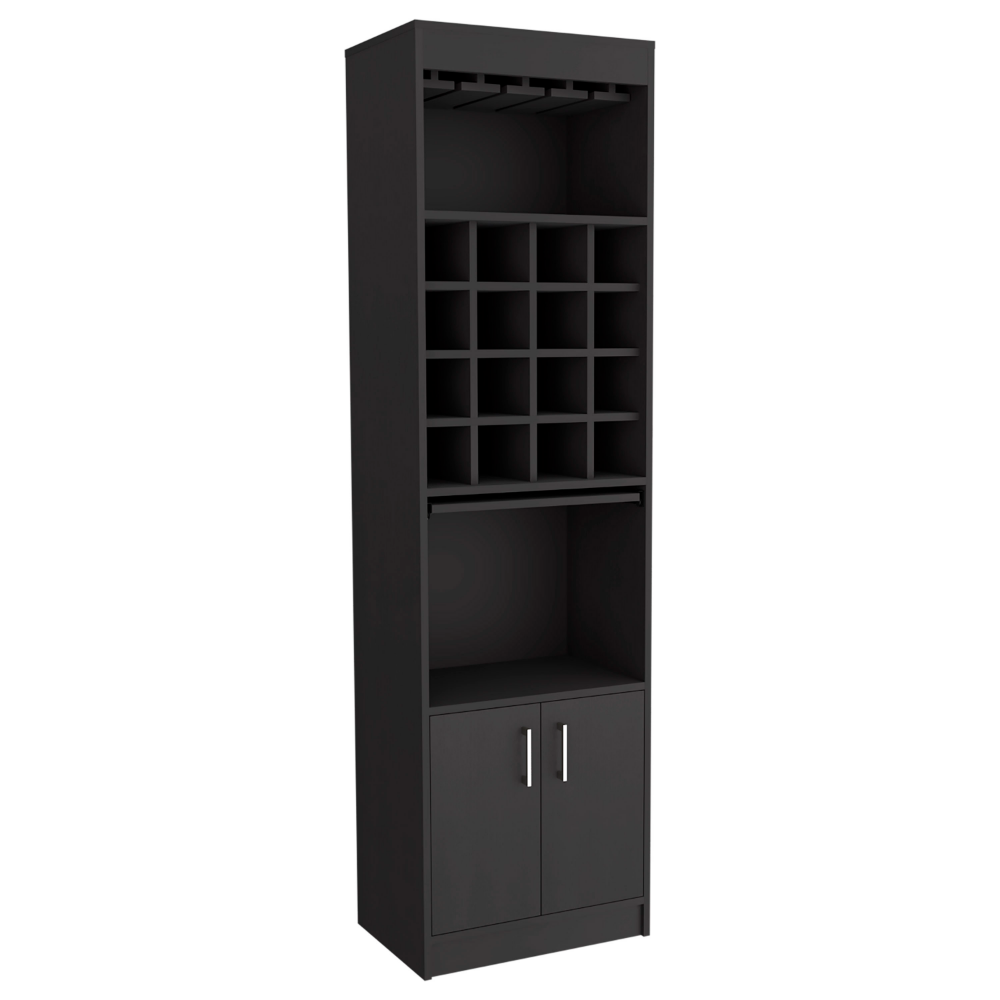 20-Inch Athens Kava Bar Cabinet with Wine Rack and Double Door – Sturdy Black Build