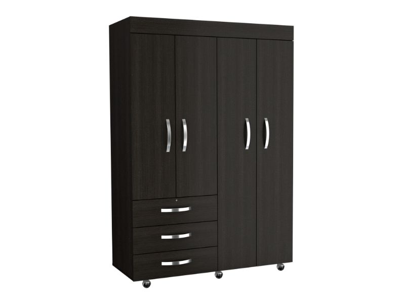 47-Inch Hamilton Mobile Armoire with 3-Drawer and Double Door – Rolling Casters
