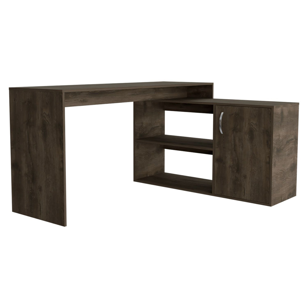 60-Inch Pearl L-Shaped Computer Desk with Single Door and 2 Open Shelves – L-Shaped Work Surface
