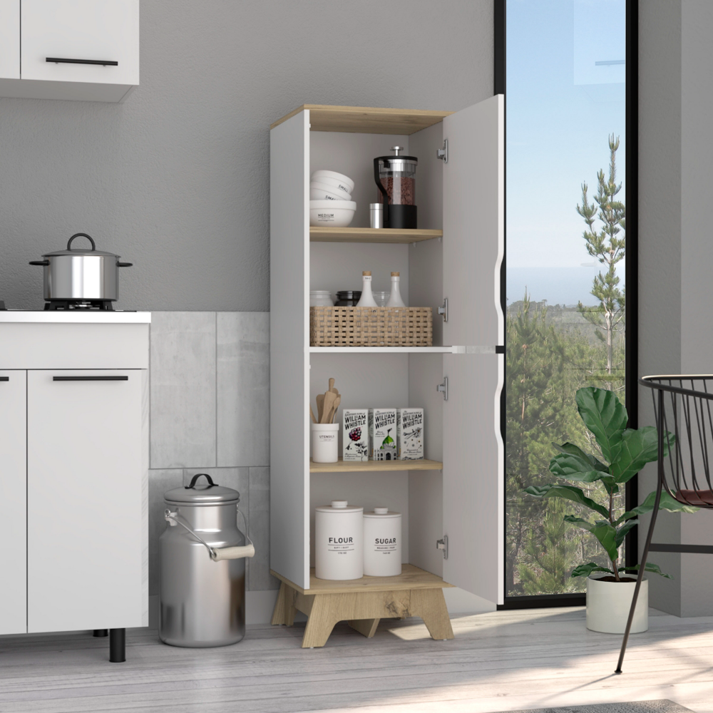 18-Inch Dahoon Kitchen Pantry Cabinet with Double Door and 4 Open Shelves – Two-Tone Finish