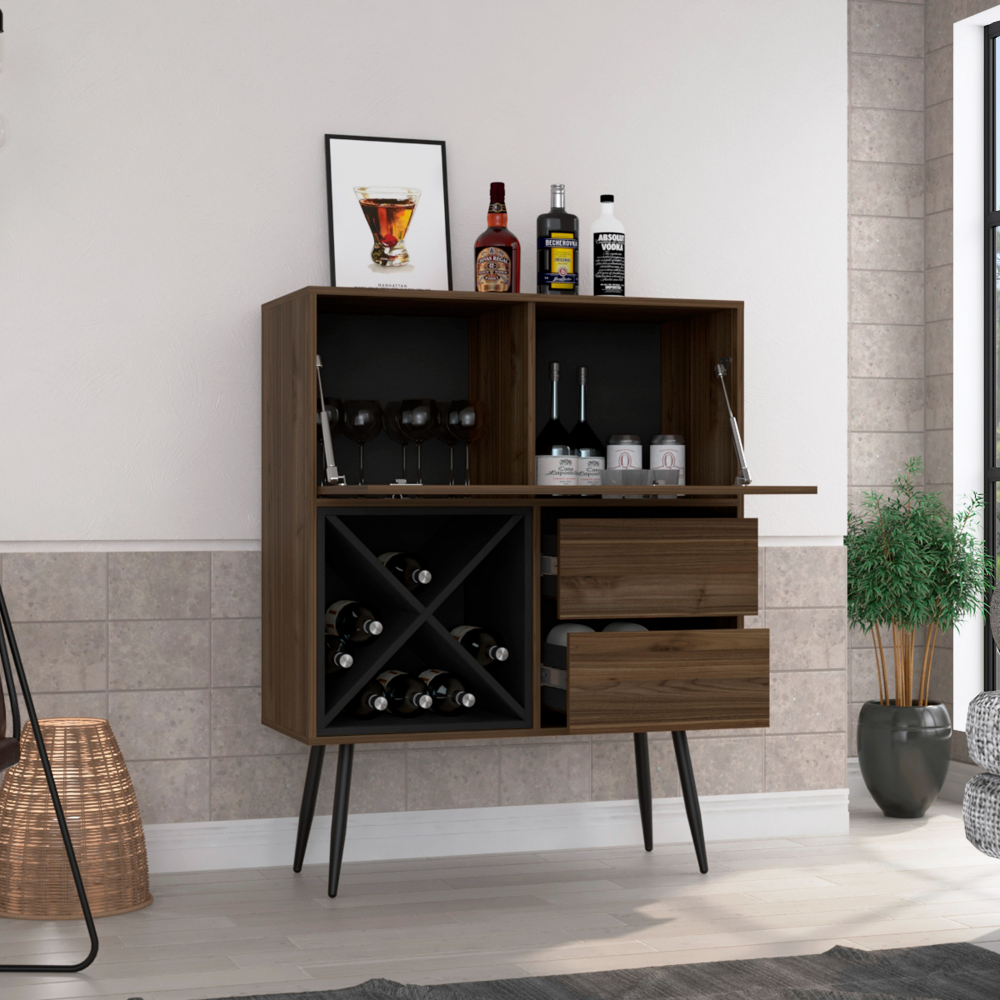 35-Inch Thistle Storage Cabinet with 2-Drawer – Flip-Up Bar Storage