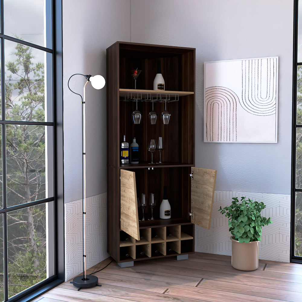 27-Inch Nassau Corner Bar Cabinet with Wine Rack and Double Door – Stemware and Bottle Storage