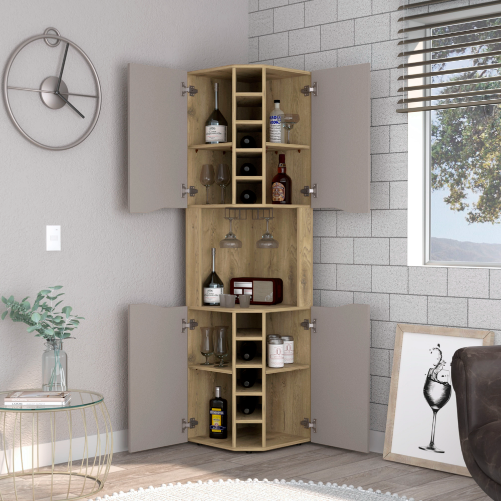 18-Inch Mecca Corner Bar Cabinet with Wine Rack – Enclosed Cabinet Storage