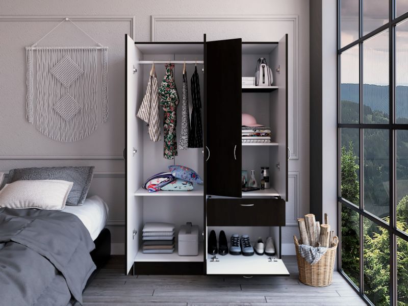 43-Inch Itaca Armoire with 1-Drawer and Double Door – Built-In Storage Drawers