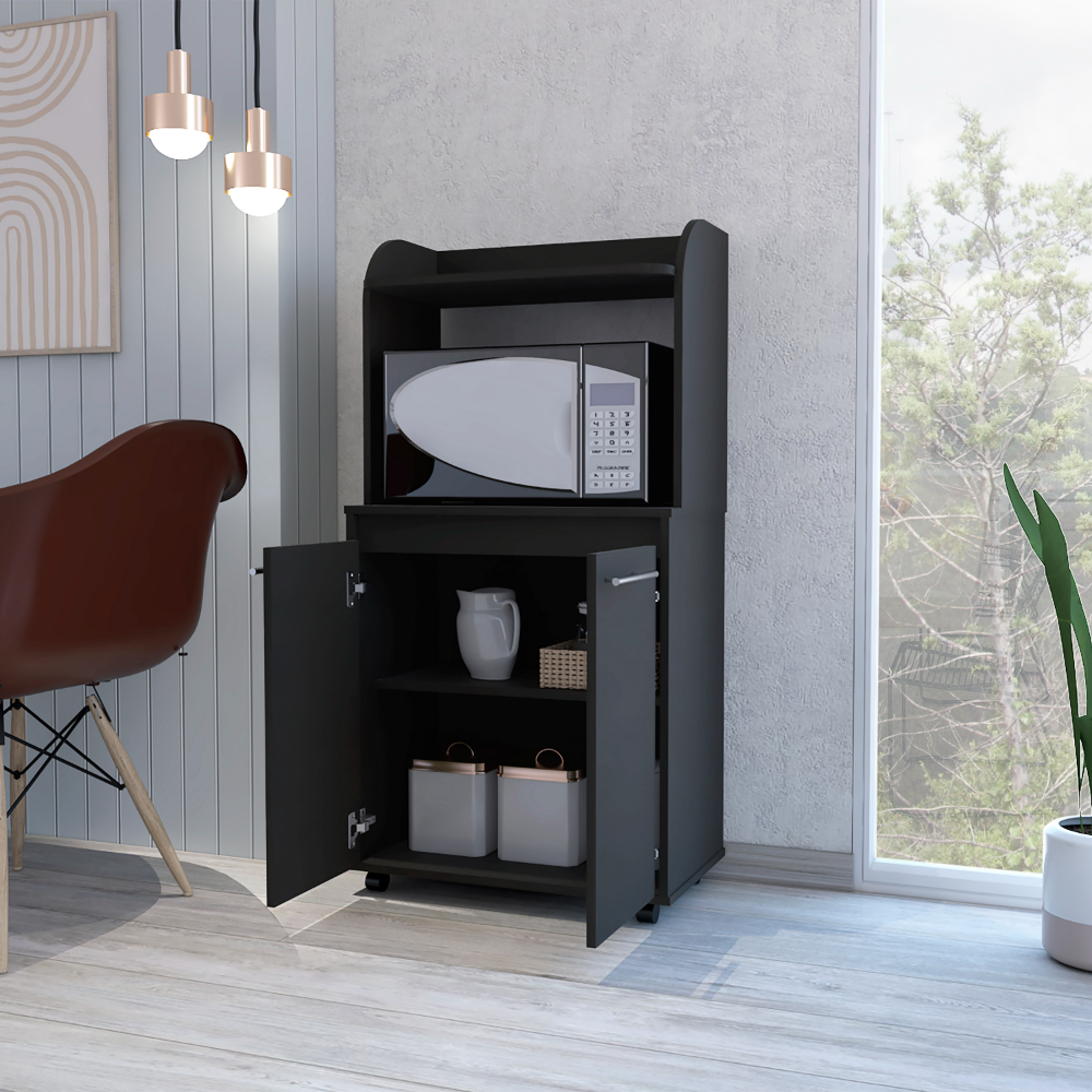25-Inch Lucca Rolling Kitchen Cart with Double Door – Open Display Shelf