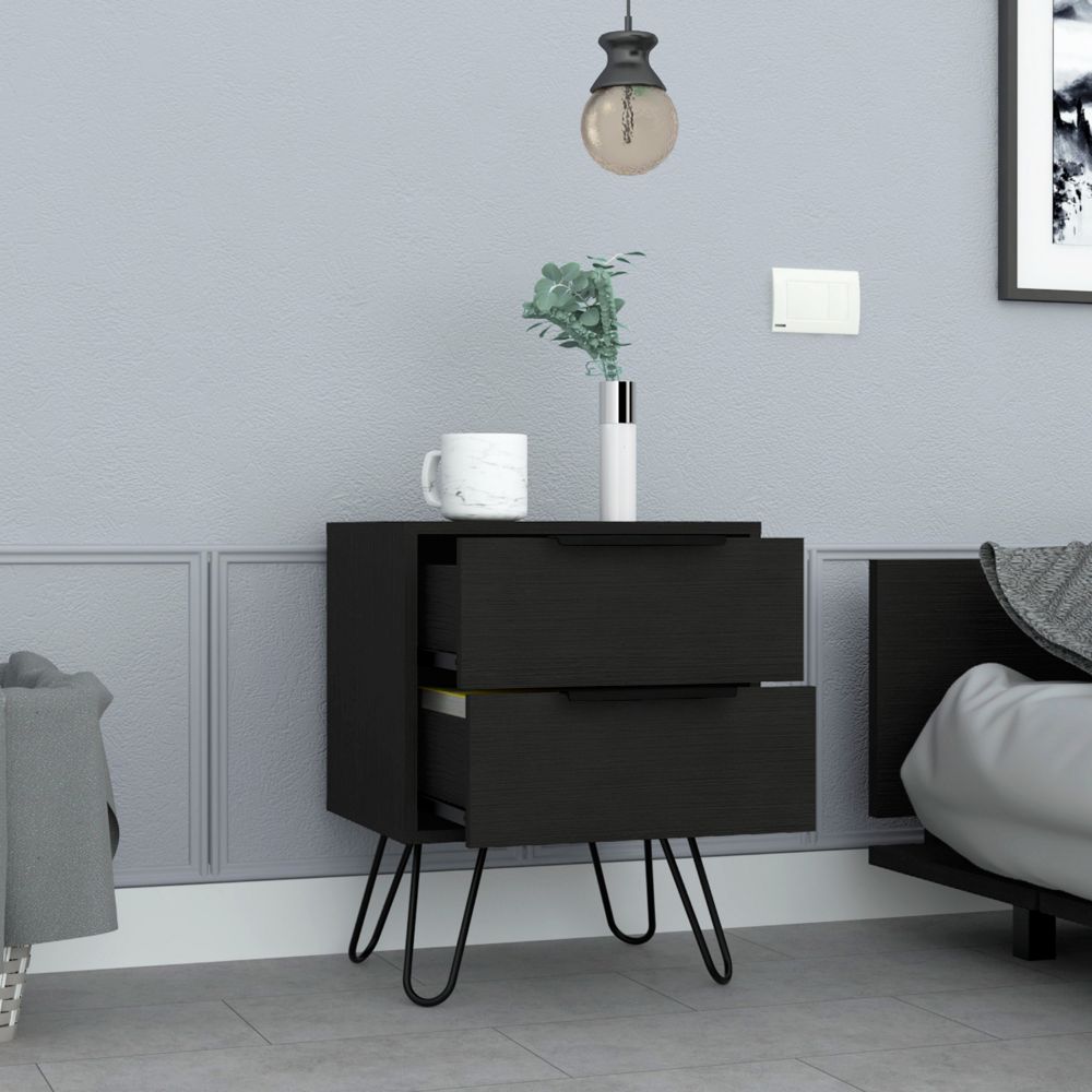 18-Inch Begonia Nightstand with 2-Drawer – Mid-Century Hairpin Legs