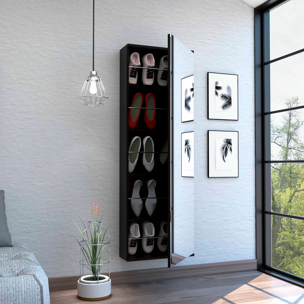 17-Inch Baltimore Shoe Storage Cabinet with Wall-Mounted and Mirror – Tiered Wire-Rail Shelving