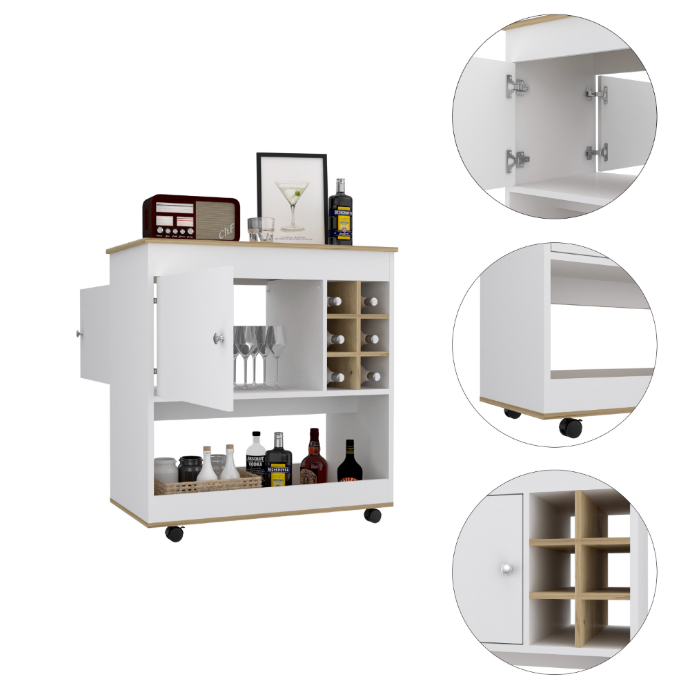 35-Inch Lotus Bar Cart with Casters – Rolling Caster Wheels