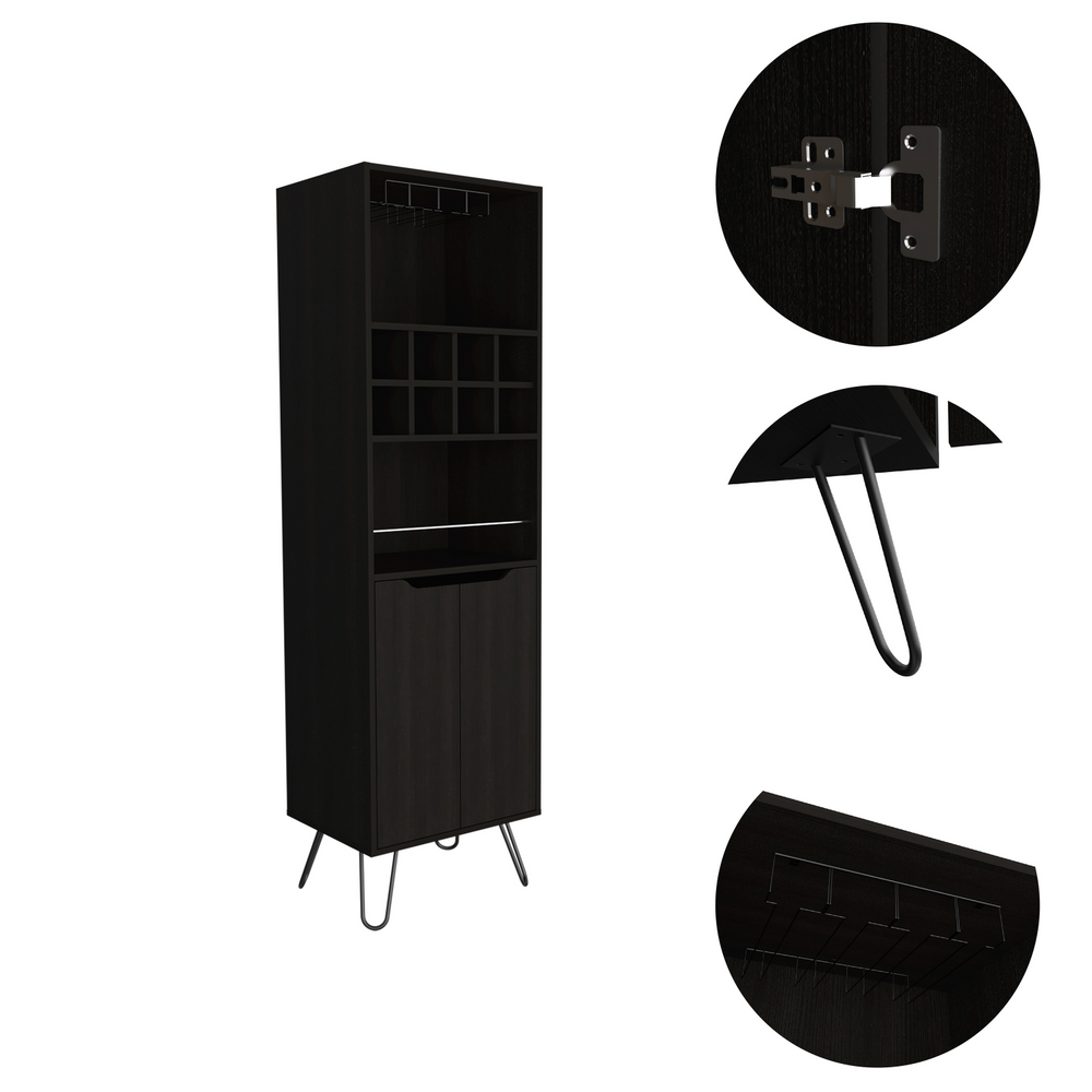 21-Inch Zamna H Storage Cabinet with Wine Rack and Double Door – Black Wengue Manufactured Wood Finish