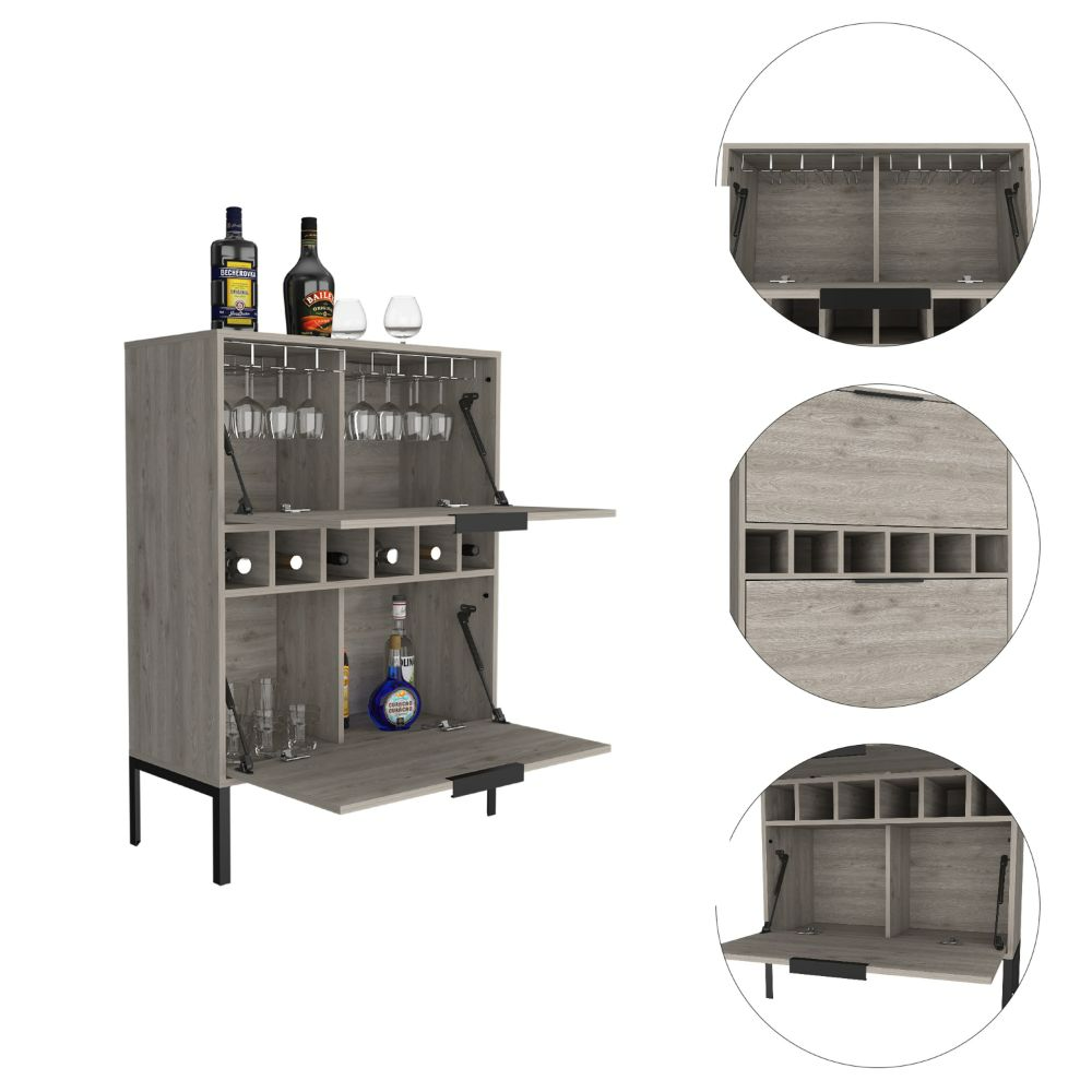 31-Inch Staten Bar Cabinet with Wine Rack and Double Door – Slim Metal Legs