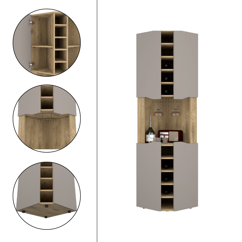 18-Inch Mecca Corner Bar Cabinet with Wine Rack – Two-Tone Finish