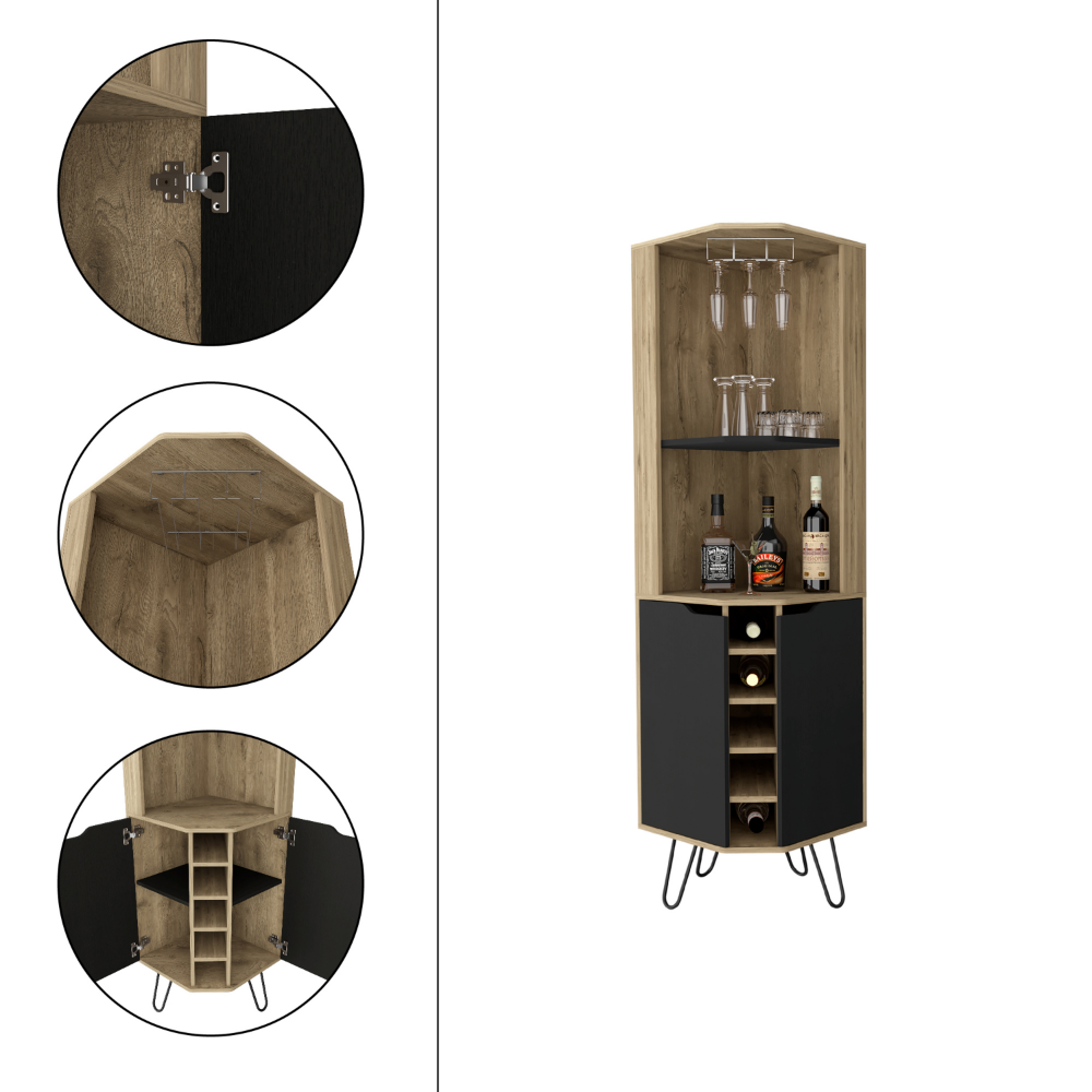 18-Inch Bursan Storage Cabinet with Wine Rack and 2 Open Shelves – Concealed Cabinet Storage