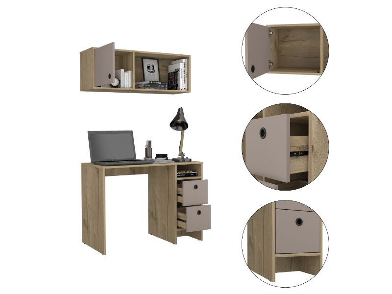 39-Inch Aramis Office Set Wall Cabinet with 2-Drawer and Single Door – Open Leg Workspace