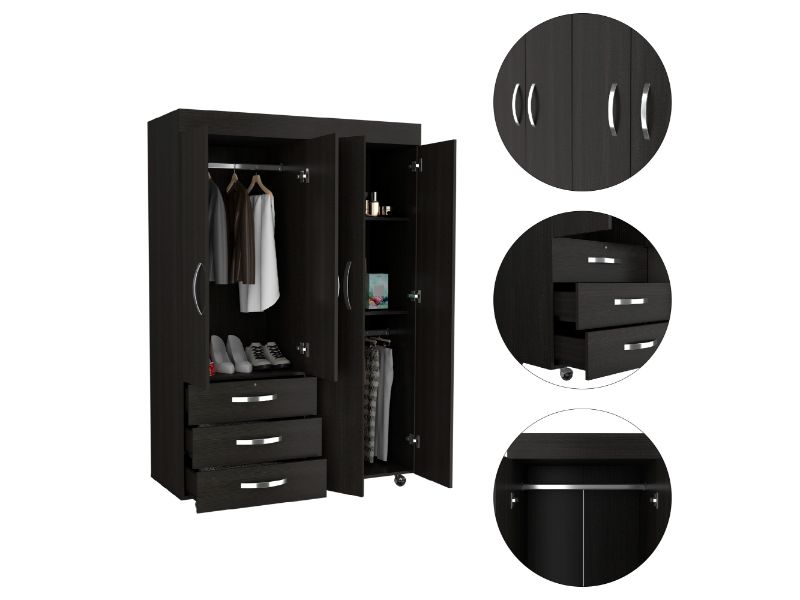 47-Inch Hamilton Mobile Armoire with 3-Drawer and Double Door – Large Capacity Design