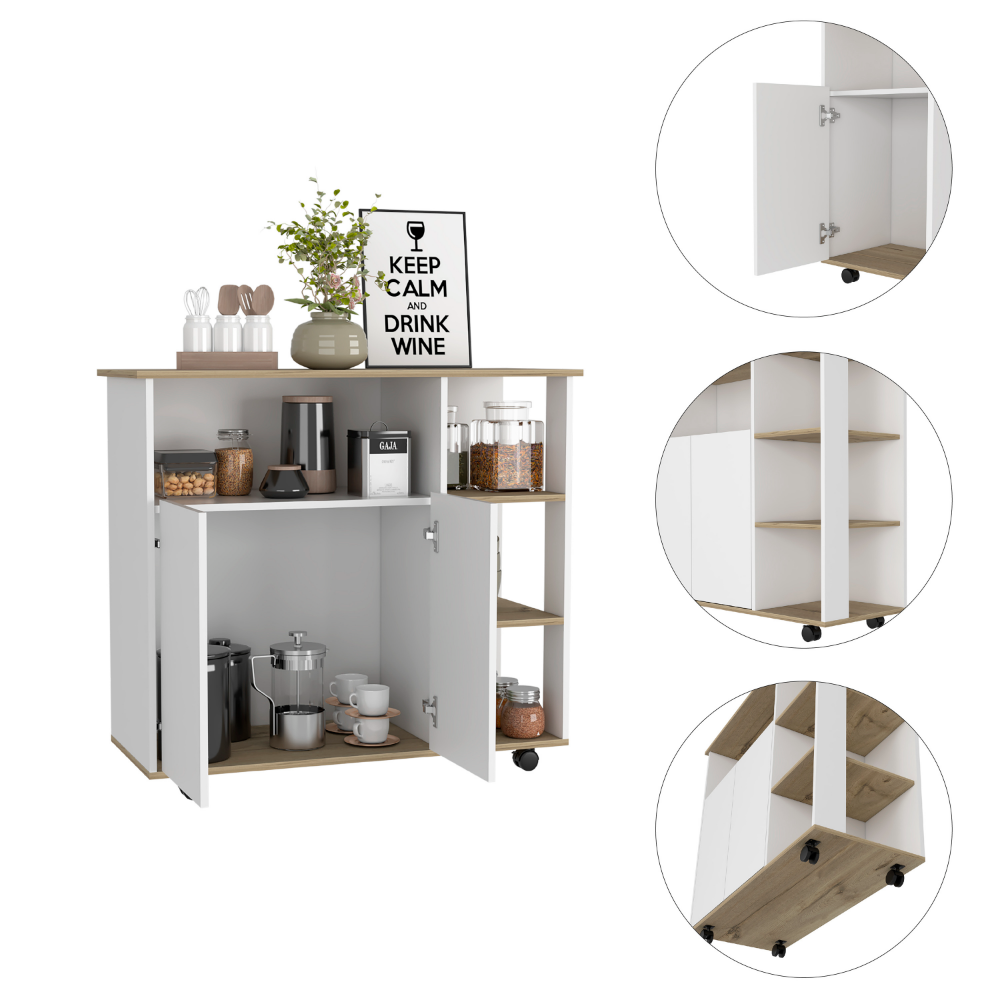 St. Thomas Rolling Kitchen Cart with Casters and Double Door – Easy Assembly