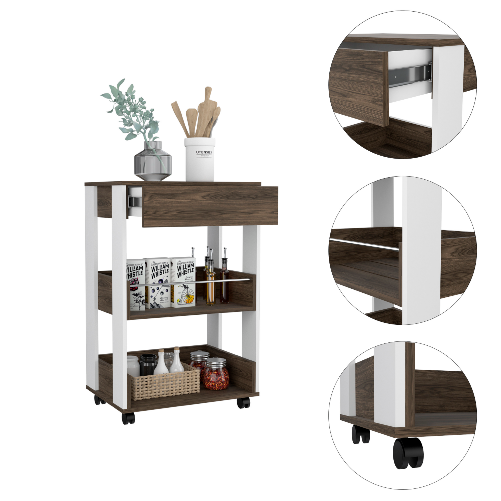 22-Inch Pillar Rolling Kitchen Cart with Casters and 3 Open Shelves – Rolling Caster Wheels